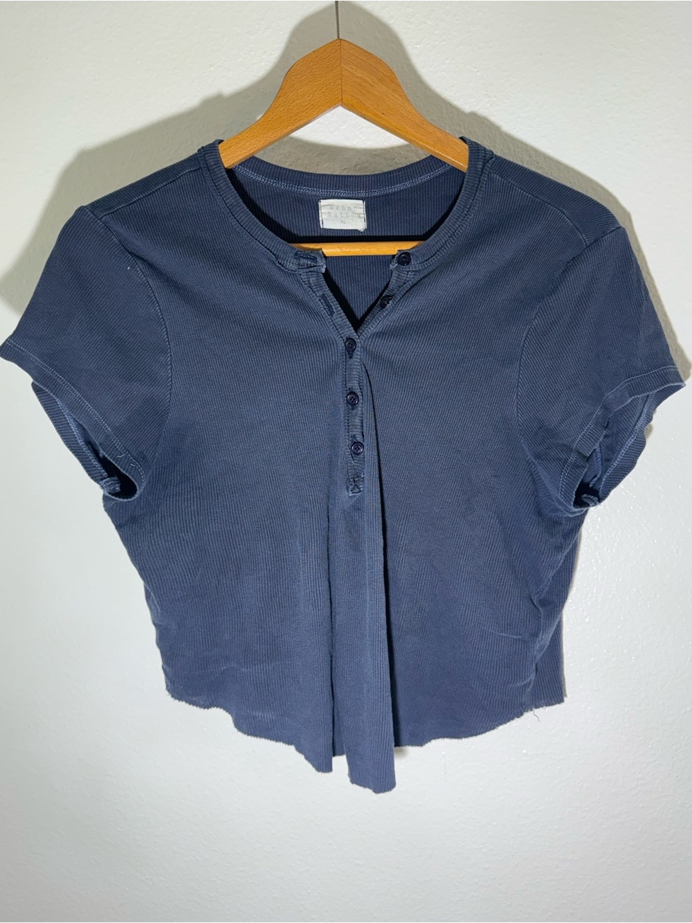 Urban Nation Women's Navy Short Sleeve Henley Top